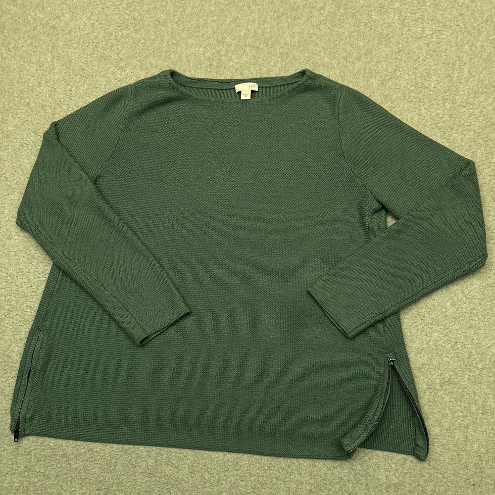 J. Jill Knit Top Womens Medium Green Boat Neck Long Sleeve Side‎ Zip